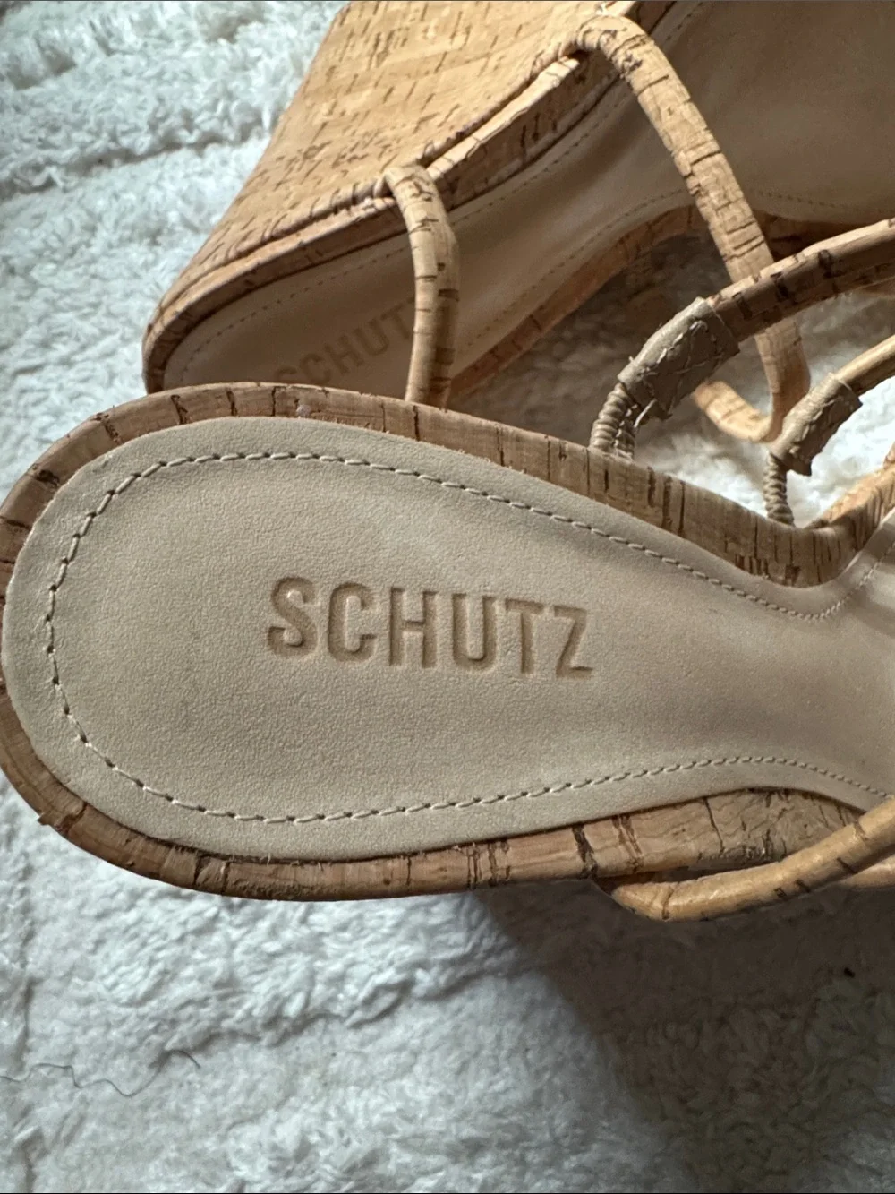 SCHUTZ Cork Multi-Strap Wedge Sandals in Natural